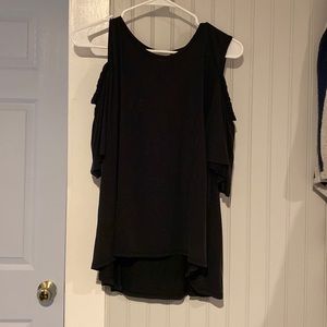 Lavender field cut out shoulder short sleeve top